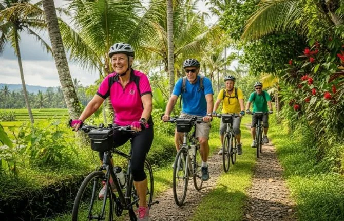 Easy cycling through tropical Bali landscape